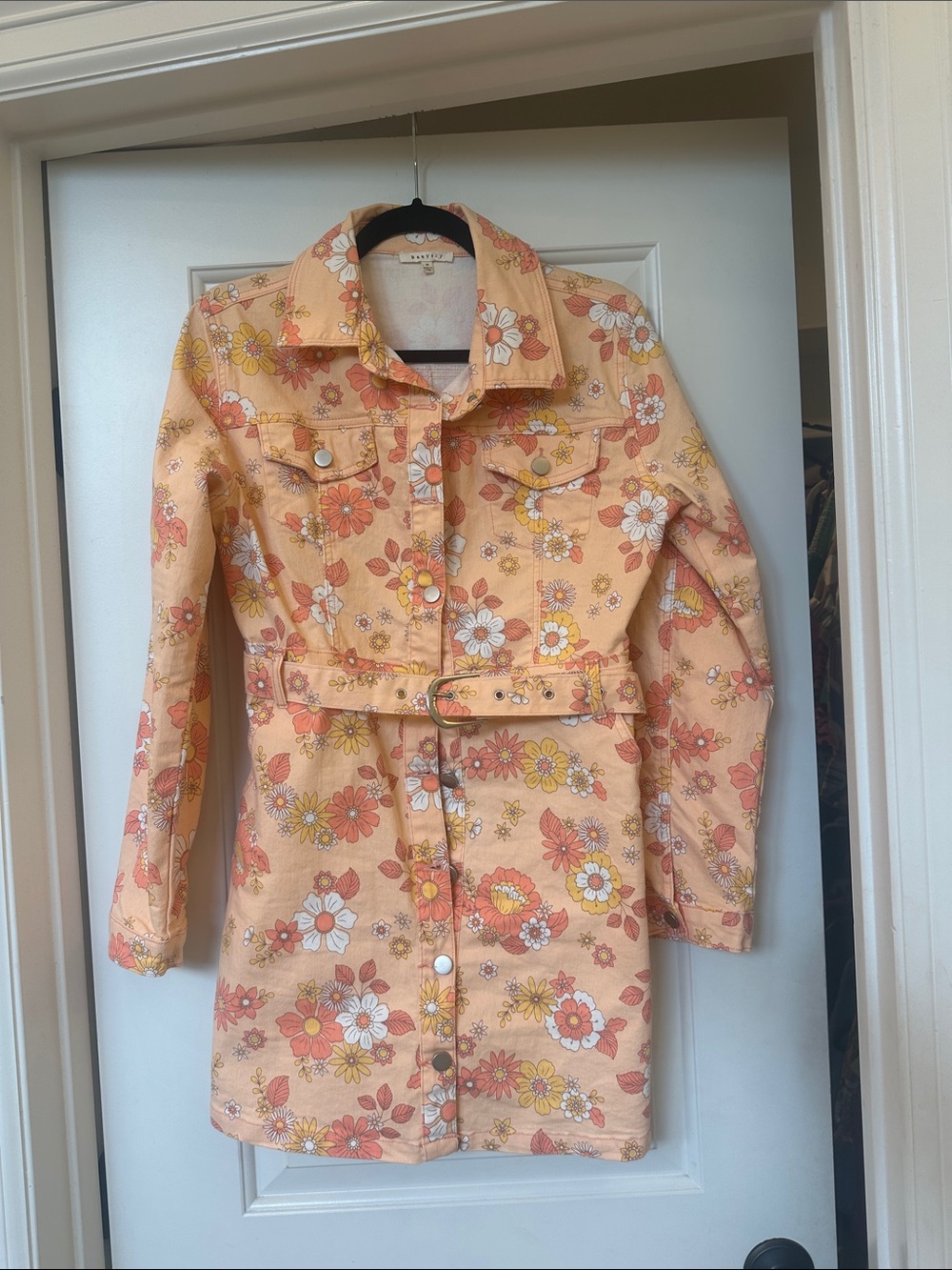 Floral Belted Dress - Peach- medium